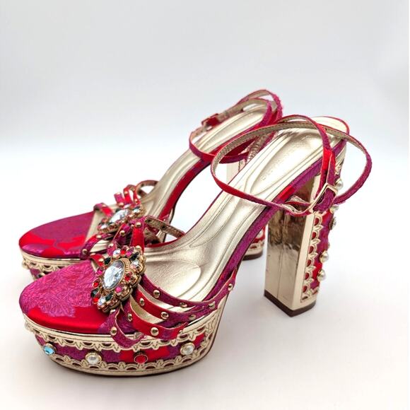 Azalea Wang Aline Gemstone Platform Sandal Ankle Strap Red Size US10 EU41 - Picture 1 of 11